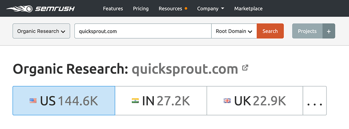 SEMrush &ndash; Quicksprout search