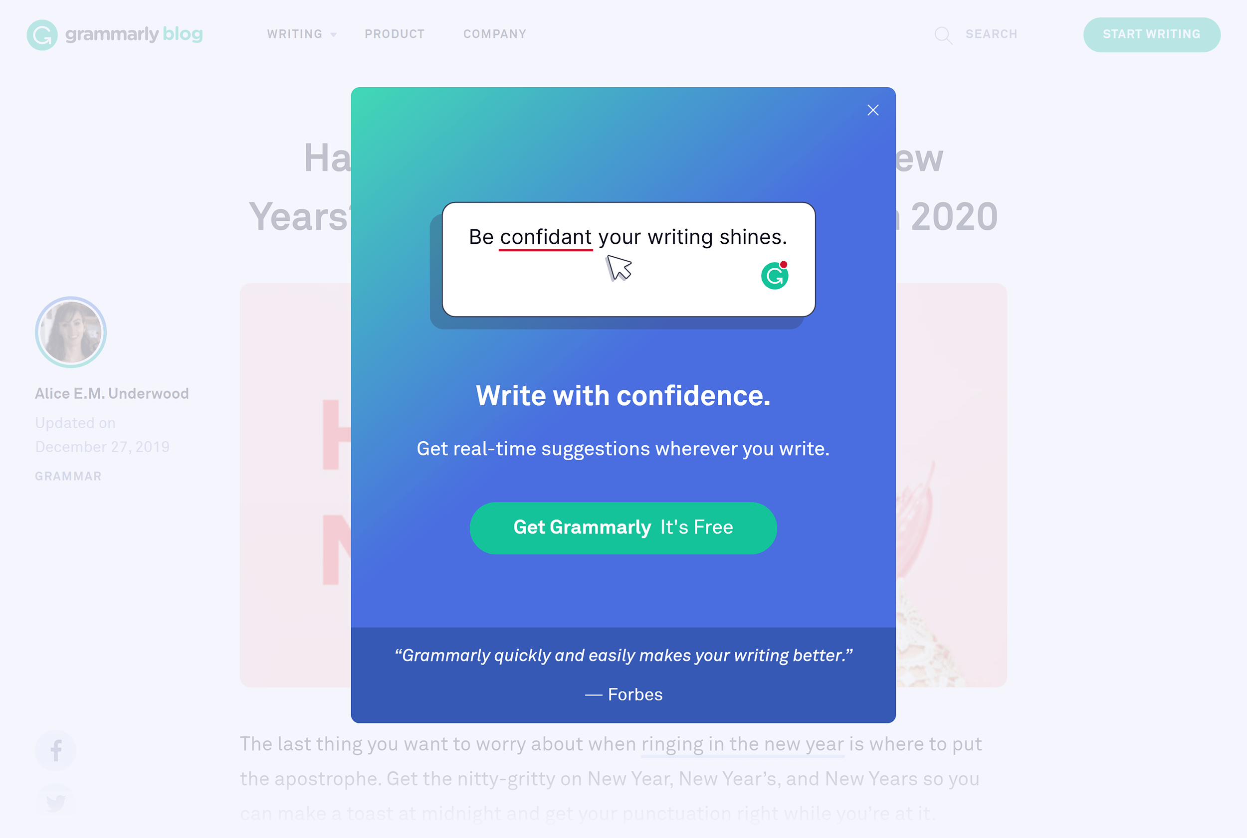 Grammarly Popup