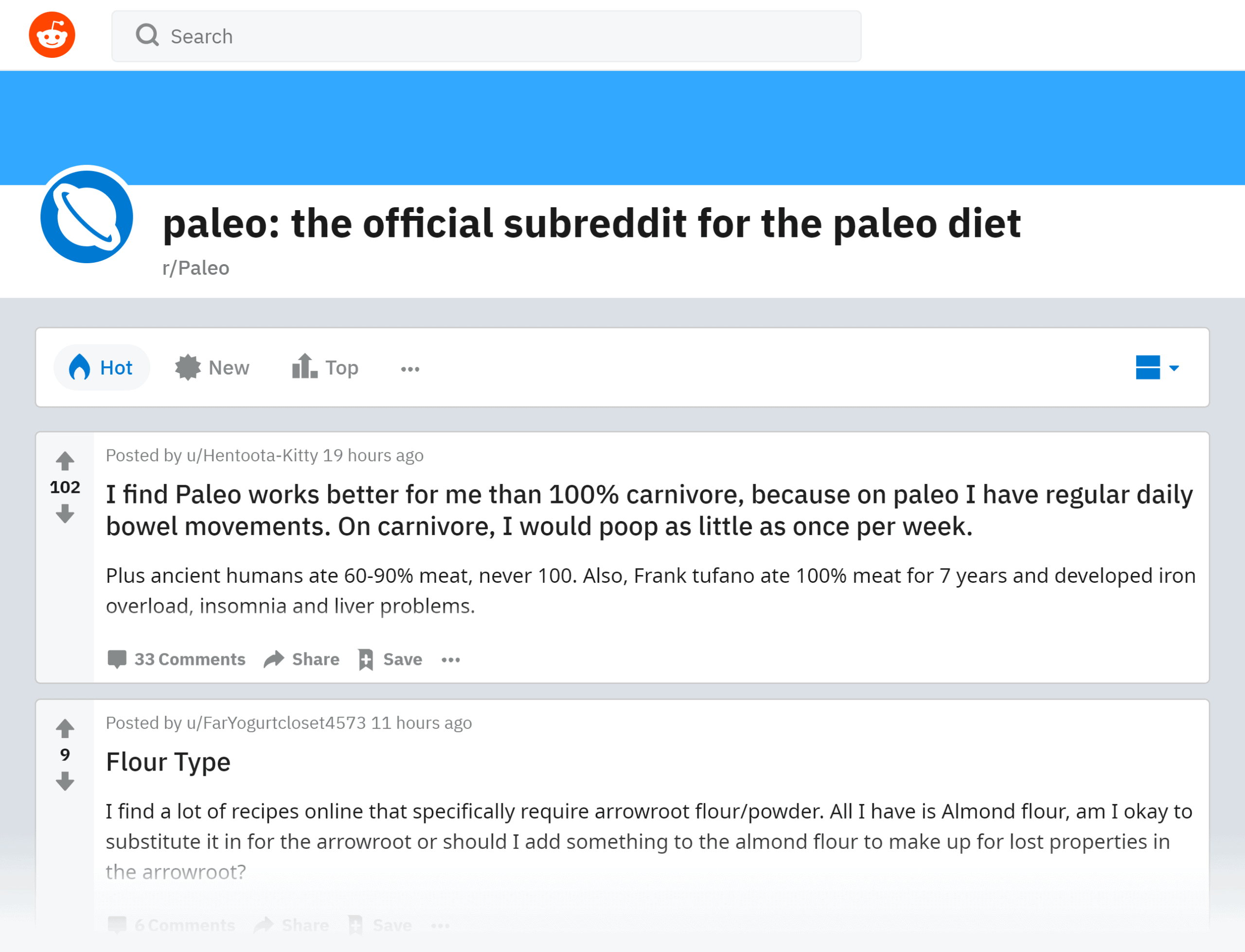 Reddit &ndash; Paleo subreddit
