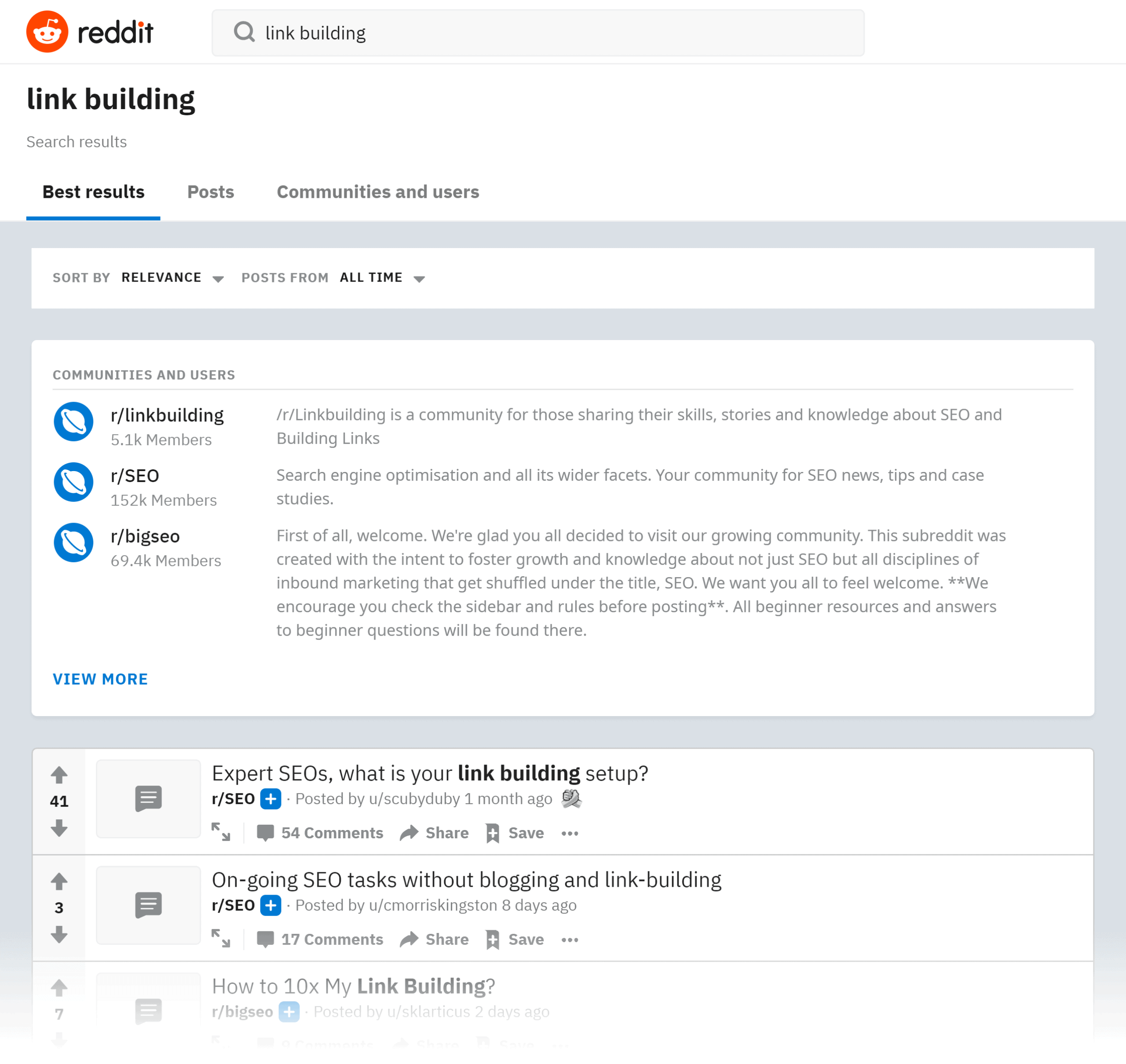 Reddit search results &ndash; Link building