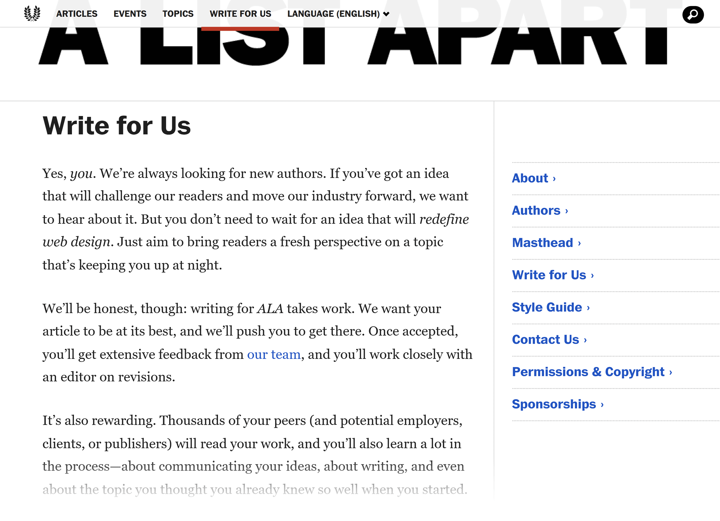 A List Apart &ndash; Write for us